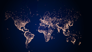 Weltkarte bei Nacht mit Lichtverschmutzung