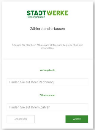 Zählerstand erfassen im Onlineservice-Center der Stadtwerke Recklinghausen Zählerstand erfassen im Onlineservice-Center der Stadtwerke Recklinghausen