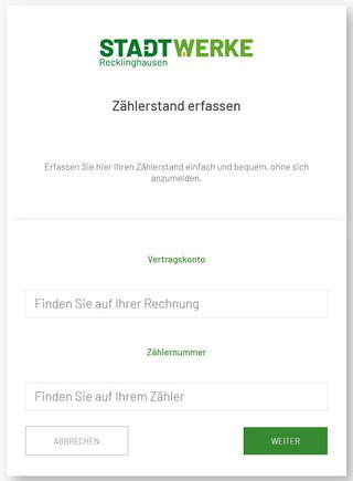 Zählerstand erfassen im Onlineservice-Center der Stadtwerke Recklinghausen